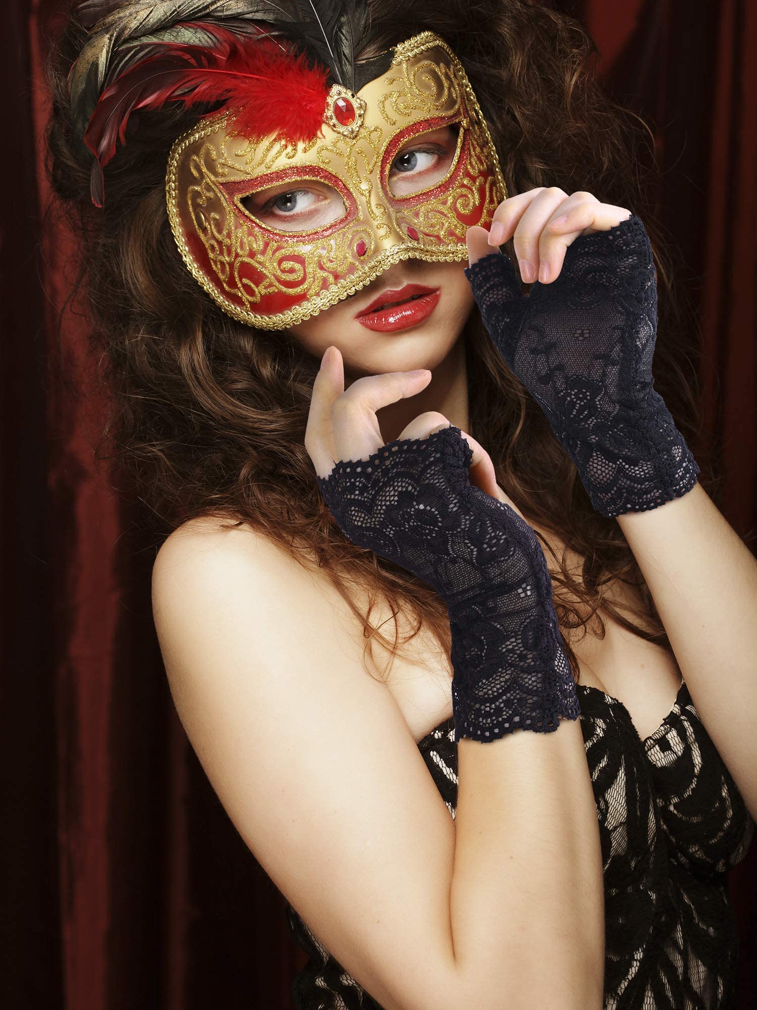 PALAY Lace Gloves for Women Fingerless Short Floral Bridal Gloves Black Sunblock Dressy Gloves for Dancing Masquerade Wedding Dinner Party - One Pair PALAY Lace Gloves for Women Fingerless Short Floral Bridal Gloves Black Sunblock Dressy Gloves for Dancing Masquerade Wedding Dinner Party - One Pair